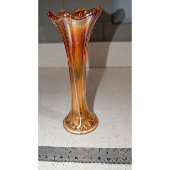 Carnival Glass Vase Circa 1907-1930  Imperial Glass Co. Marigold Iridescent - Picture 9 of 10